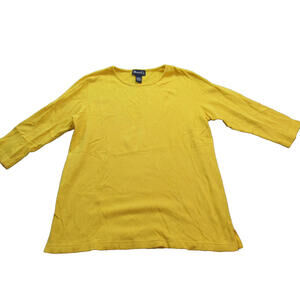 Denim & Co Shirt Womens Medium Yellow Textured Pullover 3/4 Sleeve Cotton‎ Blend